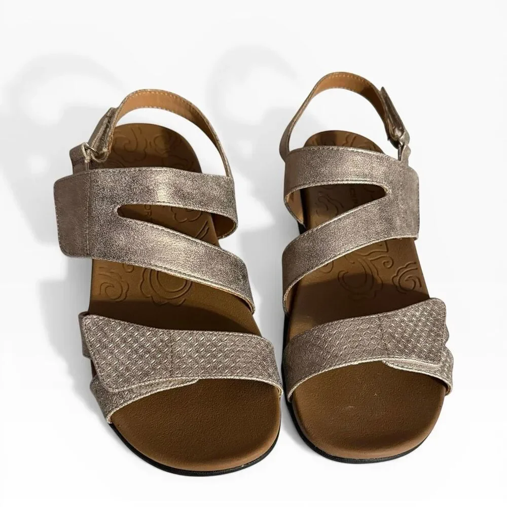 Rockport Ridge Asymmetrical Sandals Women's size 8.5 Adjustable Metallic Gold